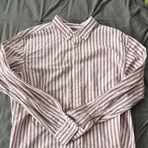 Old Navy Men's Red and White Striped Button Down Shirt
